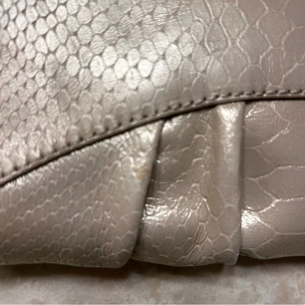 Talbots Beige Pleated Pearlized Leather Animal Print Bag with Gold Chain Strap